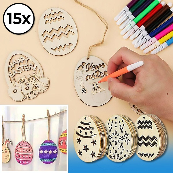 Πασχαλινά ξύλινα αυγά (15τμχ) | EGGNAMENTIFY